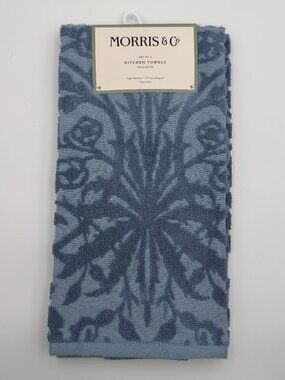 William Morris & Co Hyacinth Kitchen Towels Set of 2 Blue 100% Cotton 18x28 NWT